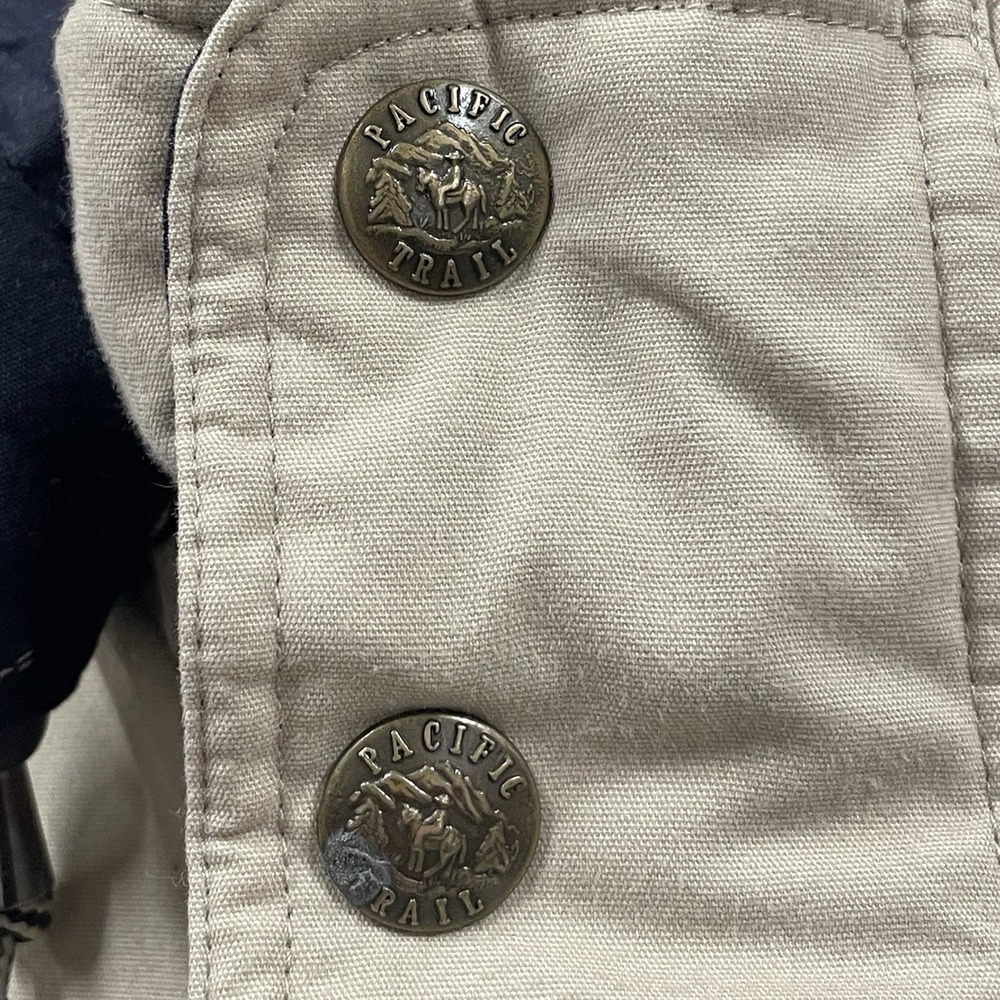 Vintage Pacific Trail Mens XL Coat Rain Jacket Beige Full‎ Zip Fleece Lined Hood - Picture 14 of 16